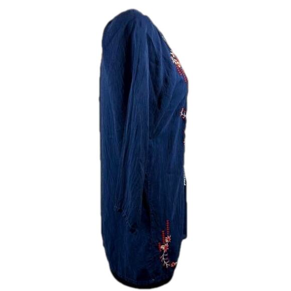 Johnny Was Embroidered Olivia Blouse Tunic Top 3/4 Sleeve Blue Floral Boho XS - Picture 3 of 14